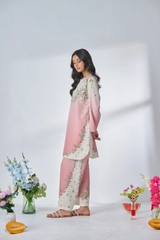 Blush Pink & Off-White Floral  Rayon Co-Ord Set - Effortless Elegance
