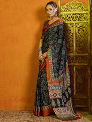 Women's Satin Printed Designer Saree With Blouse Piece