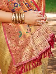 Kanjivaram Silk Saree for Women Yellow Wedding Wear with Red Blouse Rich Zari Woven Design Saree
