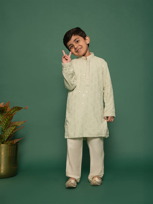 Boys' Pista Green Kurta And Pyjama Set