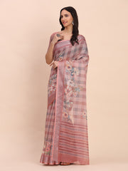 Rust Cotton Cotton Saree with Tribal Floral Print | Bold Ethnic Design | Lightweight Casual & Festive Saree for Women