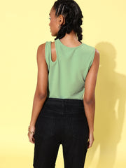 Women's Shoulder Cut out Crop Top-Black