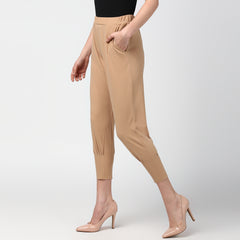 Women's Beige elasticated waistband and hemline stylised Pants