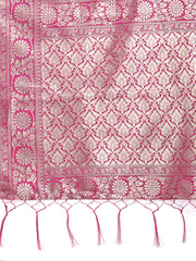 White & Maroon Woven Linen Cotton Saree with Rich Zari Border – Soft Festive Wear Saree for Women