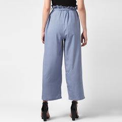Women's Blue Stripe Paperbag Pants with elasticated waistband