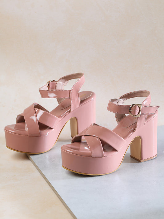 Shoetopia-Casual Fashion Sandals 3 Inches Block Ankle Loop Round Toe Heels