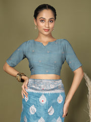 Green Floral Linen Cotton Saree with Zari Border & Digital Printed Pallu – Elegant Sari for Festive Occasions