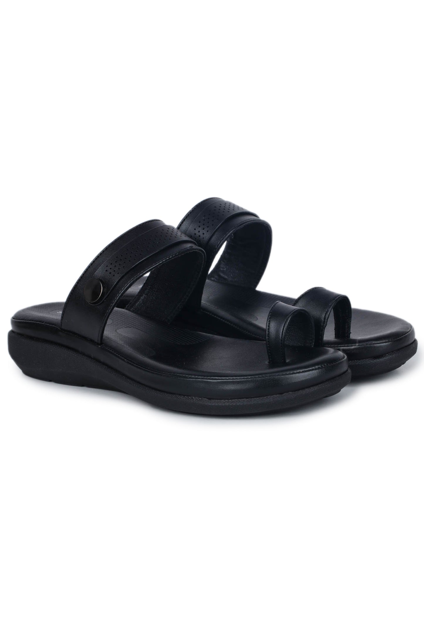Casual Black Open Toe Flats Round Toe Slip-On Flats
