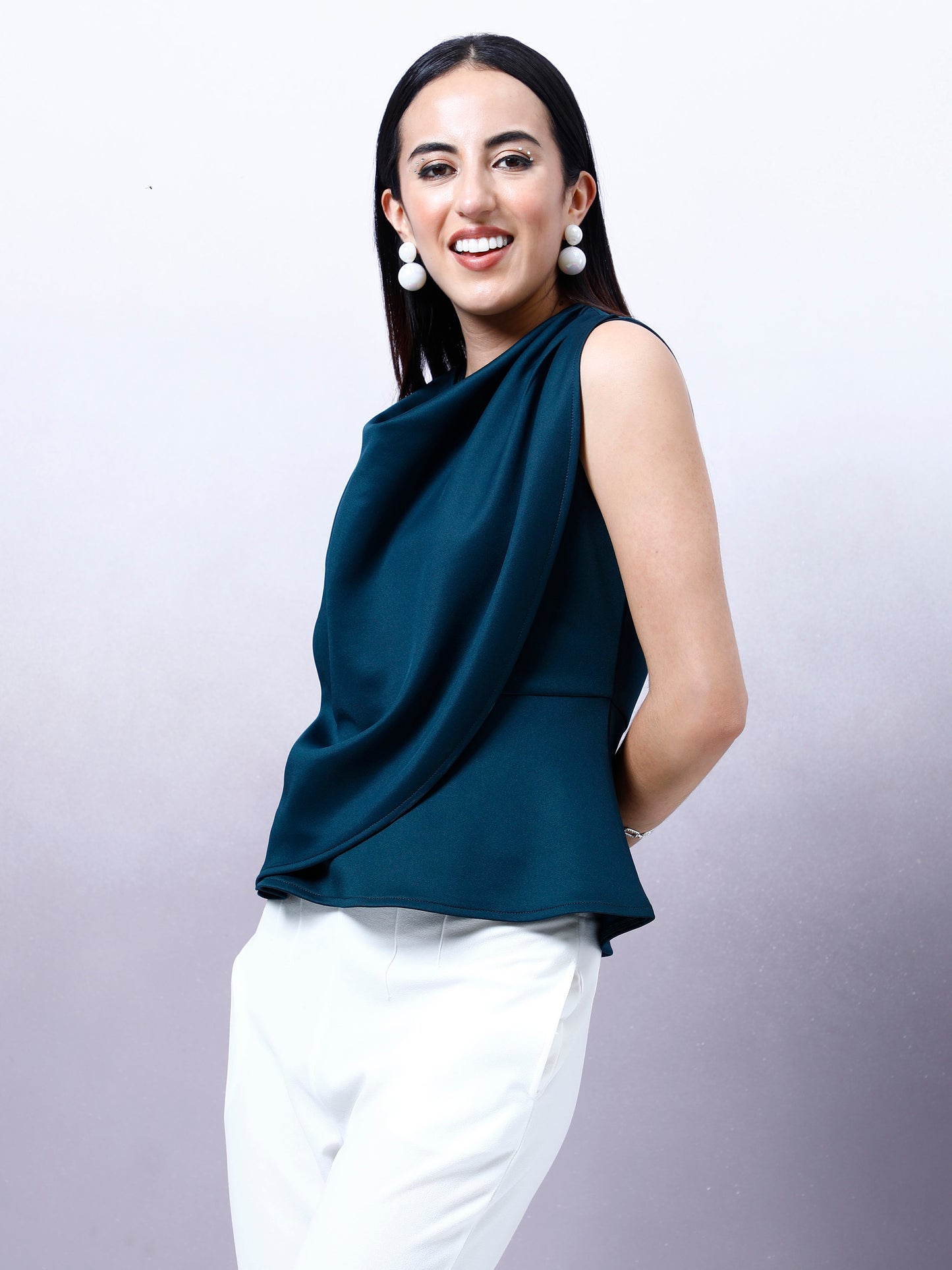 Women Cowl Neck Peplum Top
