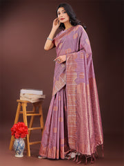 Teal Blue Linen Cotton Saree with Woven Geometric Zari Motifs – Elegant Festive Wear for Women