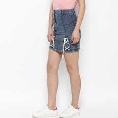 Women's Denim Skirt with White Tie Up