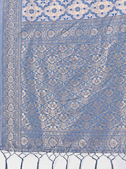 Blue Linen Saree with Rich Woven Zari Work – Elegant Ethnic Saree for Festive & Office Wear