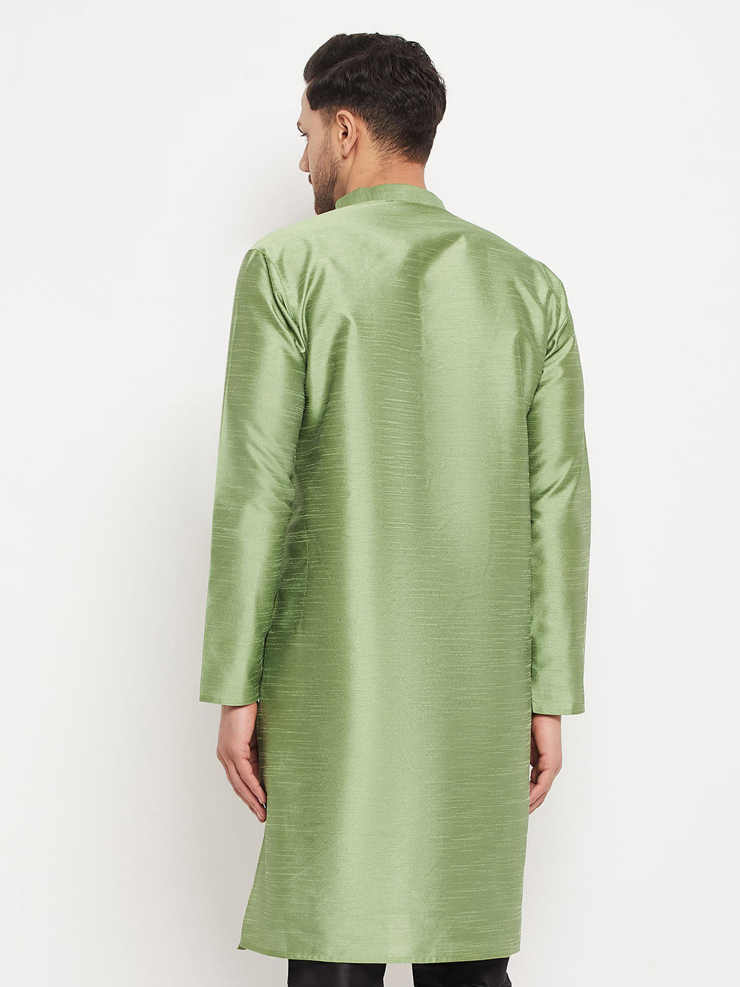 Vastramay - Men's Light Green Silk Blend Kurta Only