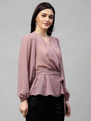 Mauve Sheer Wrap Top