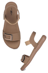 Casual Beige One Toe Flats Round Toe Ankle Loop Flats