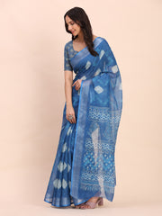 Rust Cotton Cotton Saree with Tribal Floral Print | Bold Ethnic Design | Lightweight Casual & Festive Saree for Women