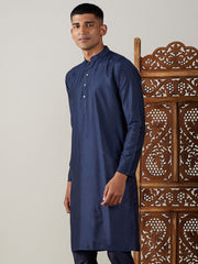 Vastramay-Men's Navy Blue Viscose Kurta
