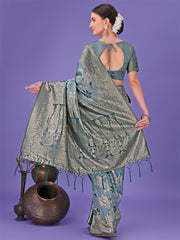 Elegant Green Floral Lichi Silk Saree with Zari Weaving and Rich Pallu – Wedding & Festive Wear Saree