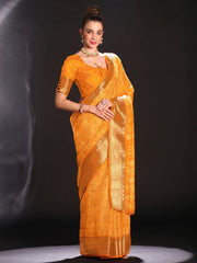 Women's Art Silk Yellow Printed Designer Saree With Blouse Piece