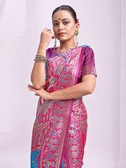 Banarasi Silk Saree with Zari Work - Wedding & Festive Traditional Saree | Temple Border & Royal Motifs | Soft & Shiny Silk Finish