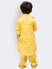 Boys' Yellow Cotton Pathani Kurta Set