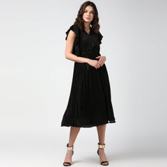 Women's Champagne Gold Satin Pleating Evening Midi Dress