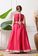 Girls Rani Pink Embroidered Lehenga Choli Set with Dupatta Festive Ethnic Wear