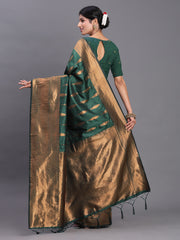 Navy Blue Banarasi Silk Saree with Copper Zari Woven Pallu & Feather Butta – Wedding & Festive Wear
