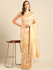 Graceful Banarasi Silk Saree with Zari Woven Border & Floral Jaal - Wedding & Festive Wear