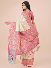 Premium Pink & Sky Blue Floral Woven Lichi Silk Saree with Rich Pallu & Tassels – Festive & Party Wear for Women