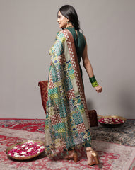 Women  Green Halter Neck Solid Straight  Kurta Paired With Tonal Bottom And Printed Bhagalpuri Dupatta