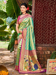 Elegant Kanjivaram Silk Saree with Rich Zari Work and Peacock Pallu | Traditional Bridal and Festive Wear