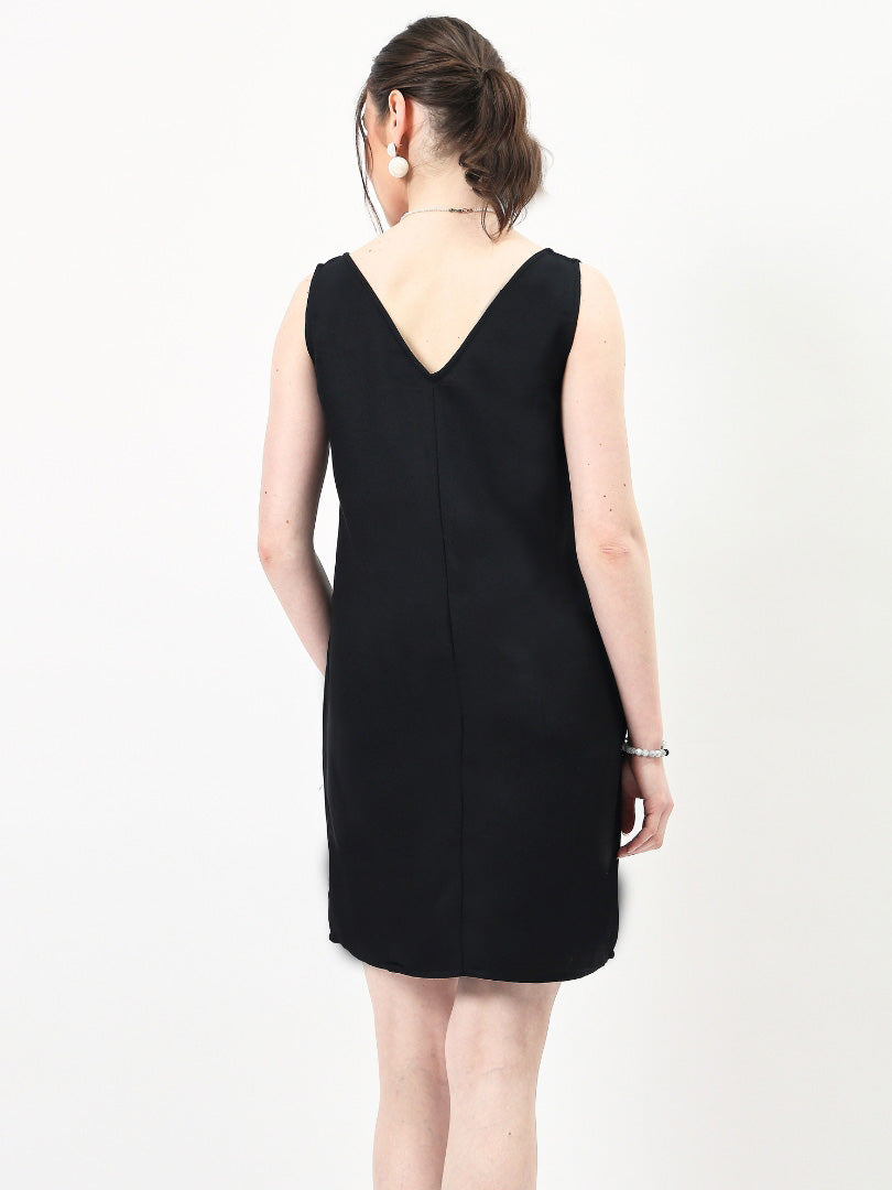Floral Applique Linen Sheath Mini Dress-ADR-19722A