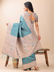 Graceful Blue & Beige Lichi Silk Saree with Elegant Woven Pallu – Timeless Beauty for Every Occasion