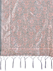 Elegant Sea Green Linen Cotton Saree with Silver Zari Border & Geometric Weave – Daily, Office & Festive Wear