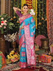 Traditional Red Art Silk Temple Border Festive Wedding Wear Saree