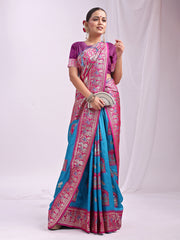 Banarasi Silk Saree with Zari Work - Wedding & Festive Traditional Saree | Temple Border & Royal Motifs | Soft & Shiny Silk Finish