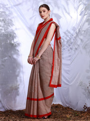 ساري نسائي من حرير بهجالبوري مطبوع باللون الكريمي بتصميم أنيق مع قطعة بلوزة