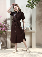 Floral Embroidered Shirt Midi Dress