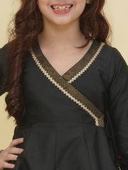 Girls Black Angrakha Kurta with Trousers