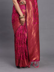 Navy Blue Banarasi Silk Saree with Copper Zari Woven Pallu & Feather Butta – Wedding & Festive Wear