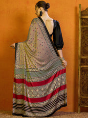 Women's Satin Printed Designer Saree With Blouse Piece