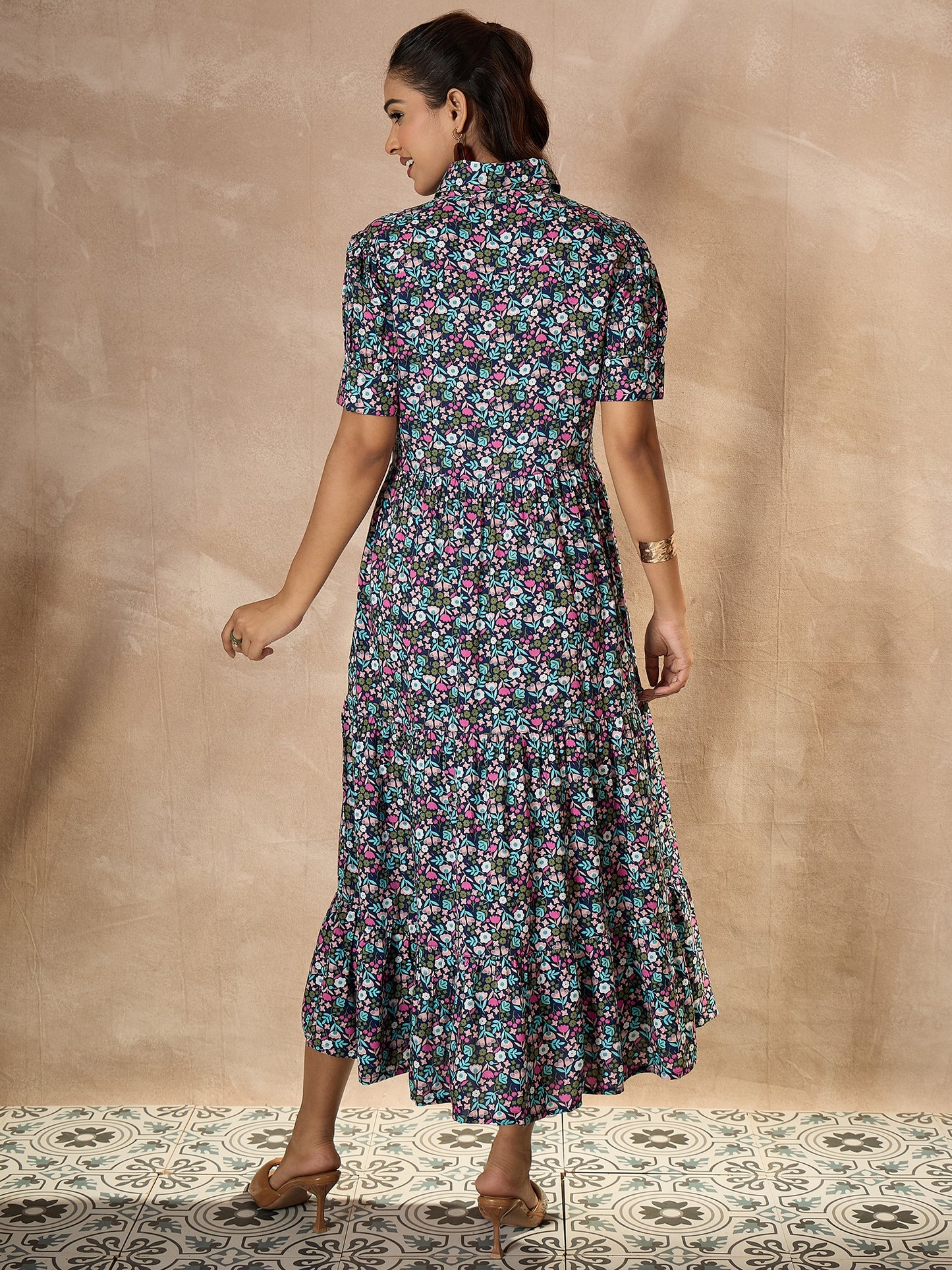 StyleStone Women's Cotton Multi colored Floral Printed Maxi Dress
