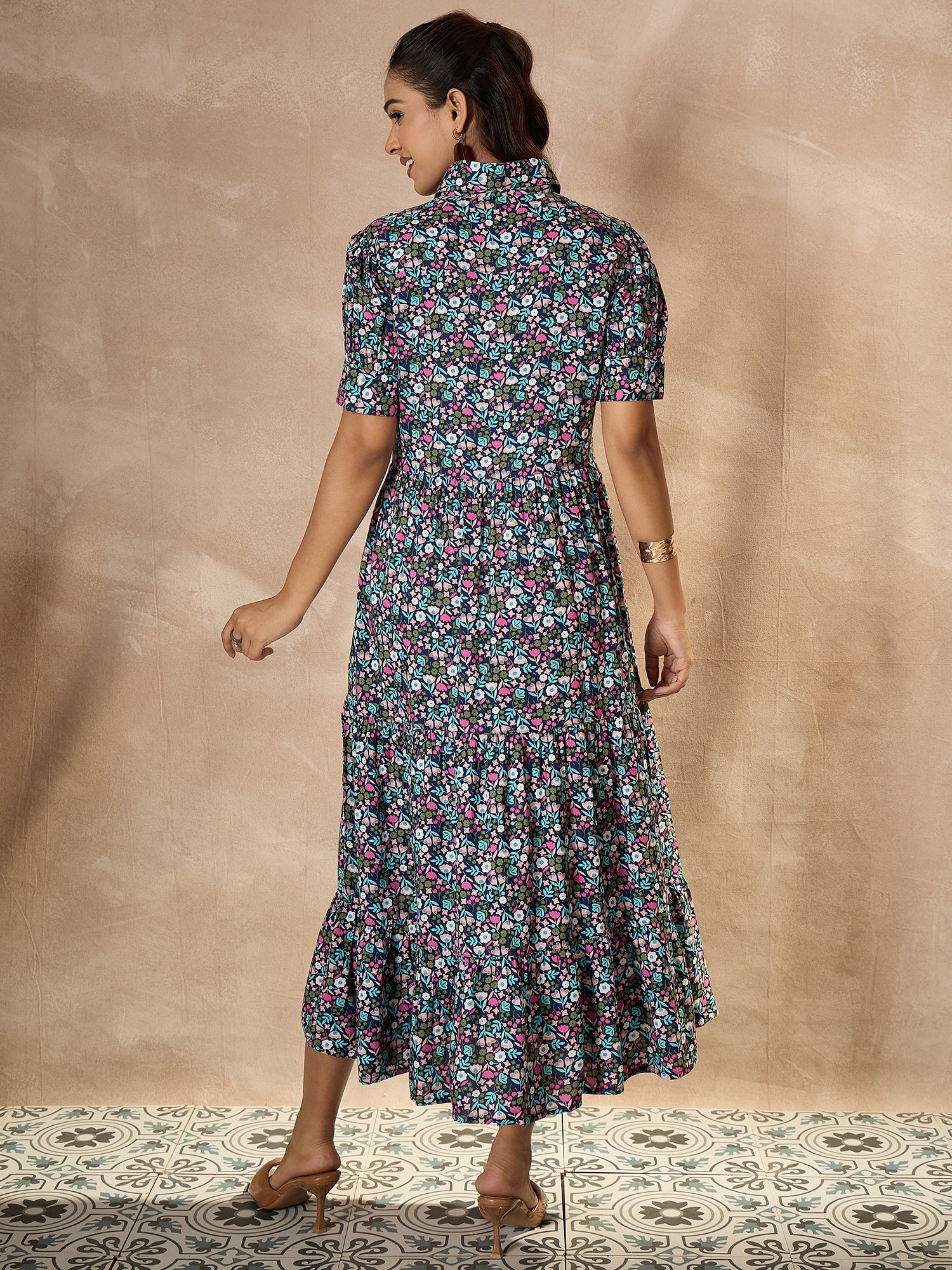 StyleStone Women's Cotton Multi colored Floral Printed Maxi Dress