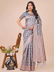 Elegant Sea Green Linen Cotton Saree with Silver Zari Border & Geometric Weave – Daily, Office & Festive Wear
