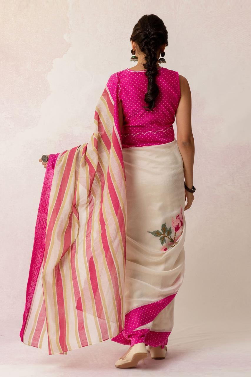 Soft linen saree with shaded style prints and cutwork