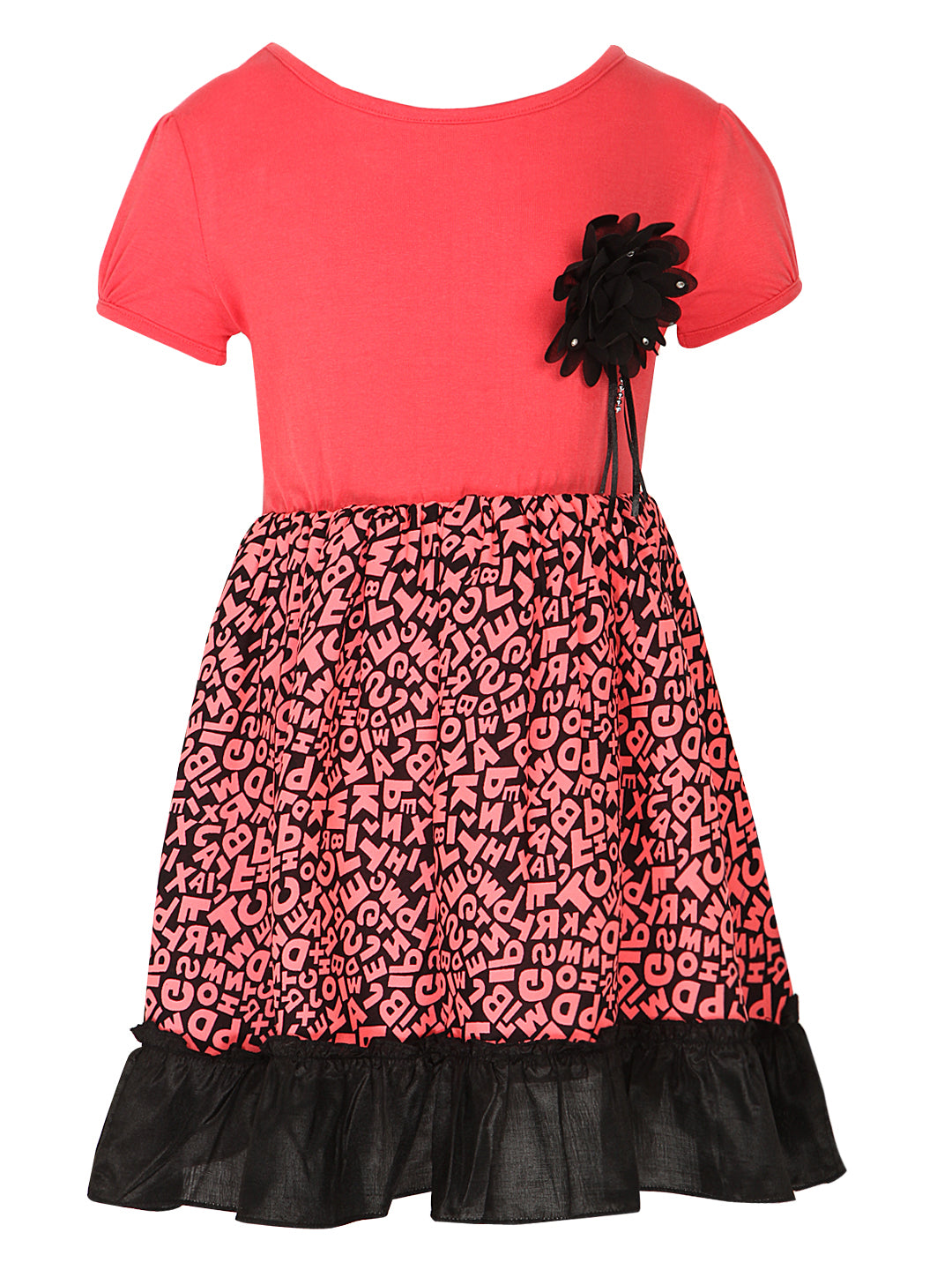 Girls Fuschia Pink Alphabet Printed Dress