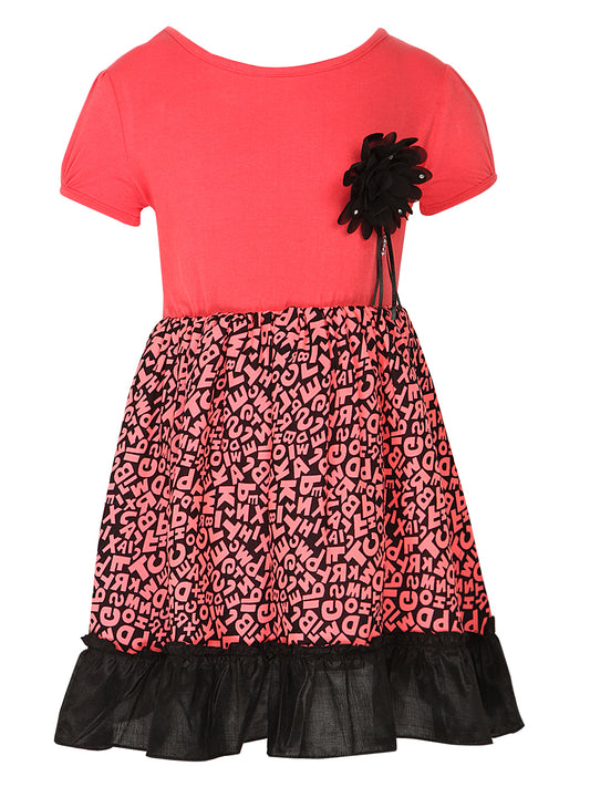 Girls Fuschia Pink Alphabet Printed Dress