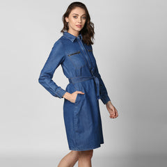 Women's Denim Double Pocket Zip Dress