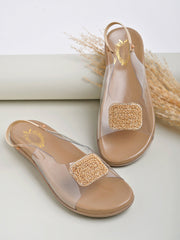 Shoetopia - Embellished Beige Flat Sandals For Women & Girls
